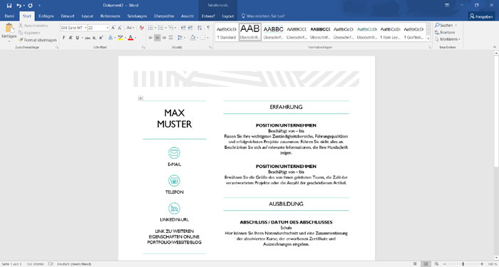 Moderne Vorlage Lebenslauf in Word